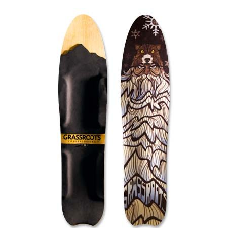 Grassroots Slasher 3D Model bindingless powsurfer handcrafted in Utah . Ullr Graphic