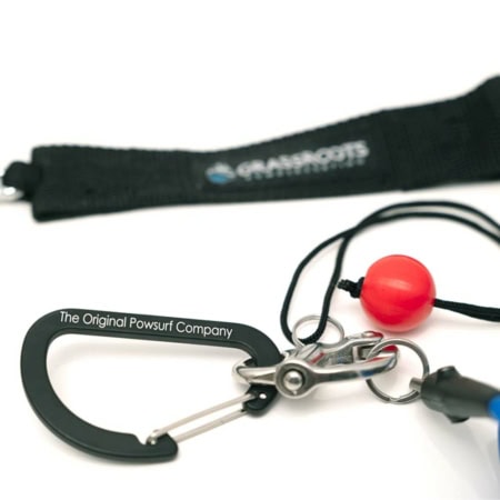 Blue Powsurf Leash with Quick Release. Made in the USA Close up